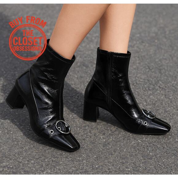 ZARA Buckled Ankle Boots NWT | Patent Faux Leather Block Heel Size 10 - Picture 3 of 12